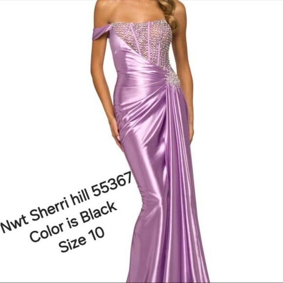 Sherri Hill 55367 BLACK Beaded Off Shoulder Evening Gown SZ 10 Prom Pageant EUC - Picture 3 of 10